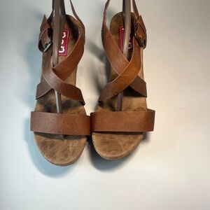 POP Brown Leather Women's high heel Sandals